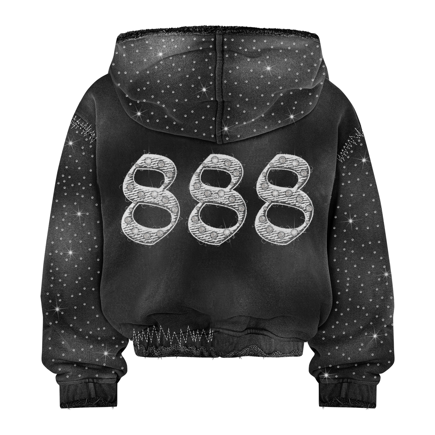 “ACID BLACK” 888 RHINESTONE ZIP-UP