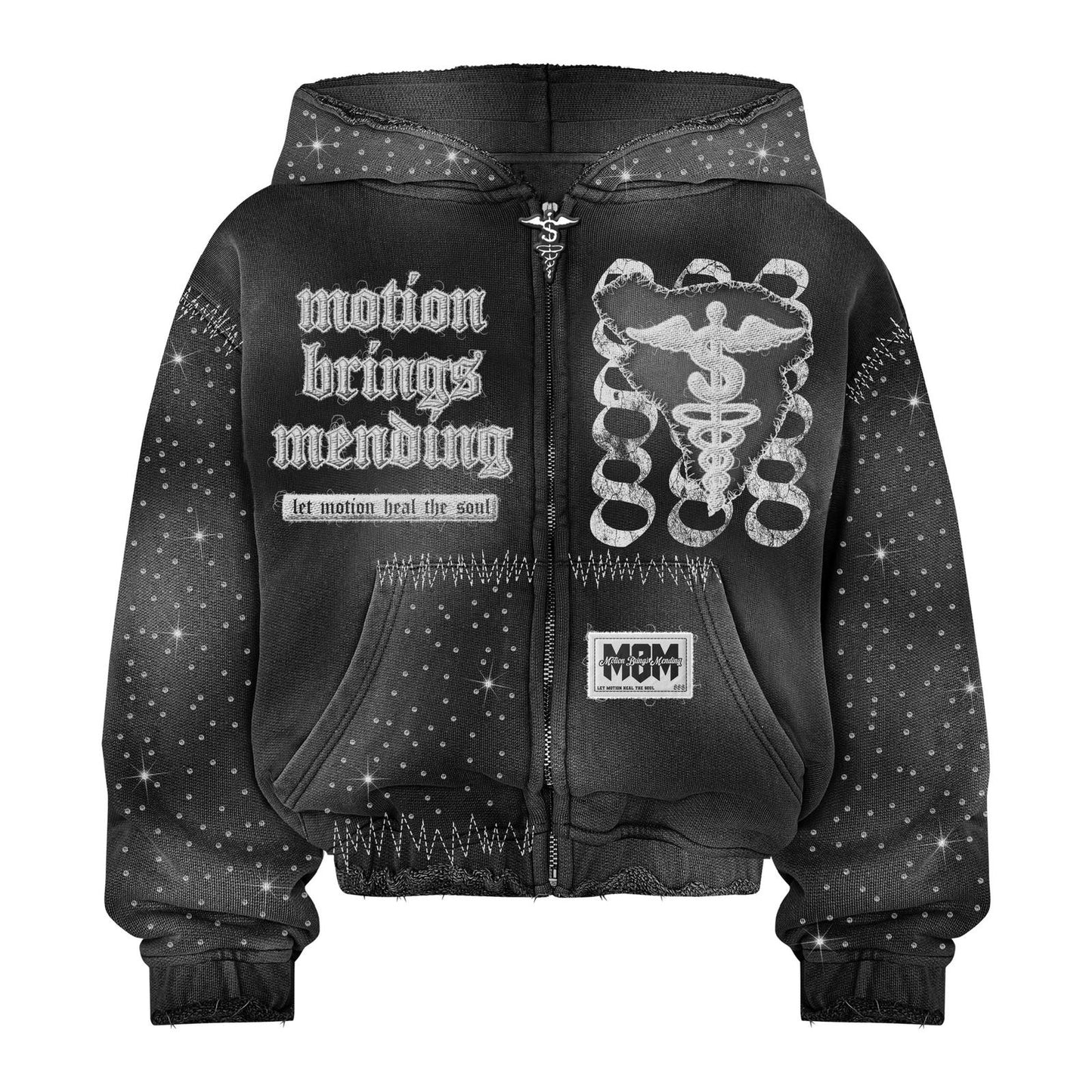“ACID BLACK” 888 RHINESTONE ZIP-UP