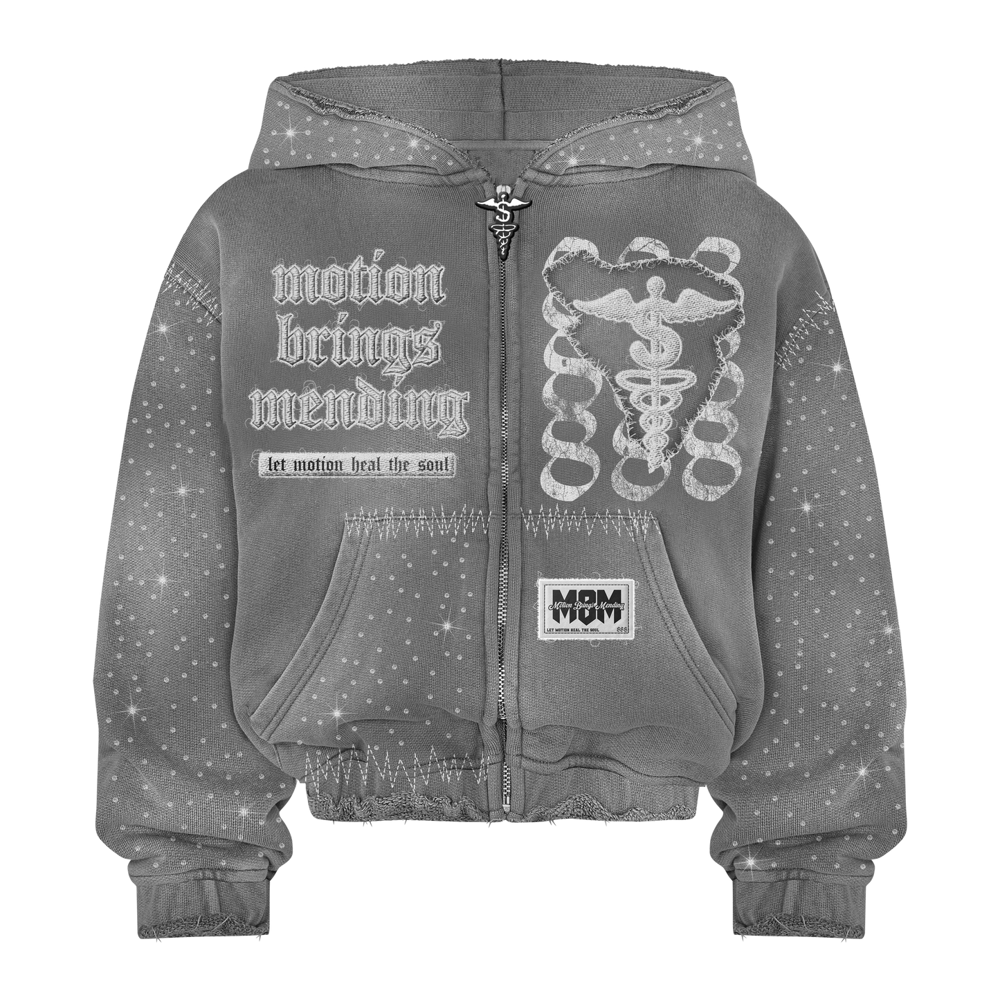 “LIGHT GREY” 888 RHINESTONE ZIP-UP