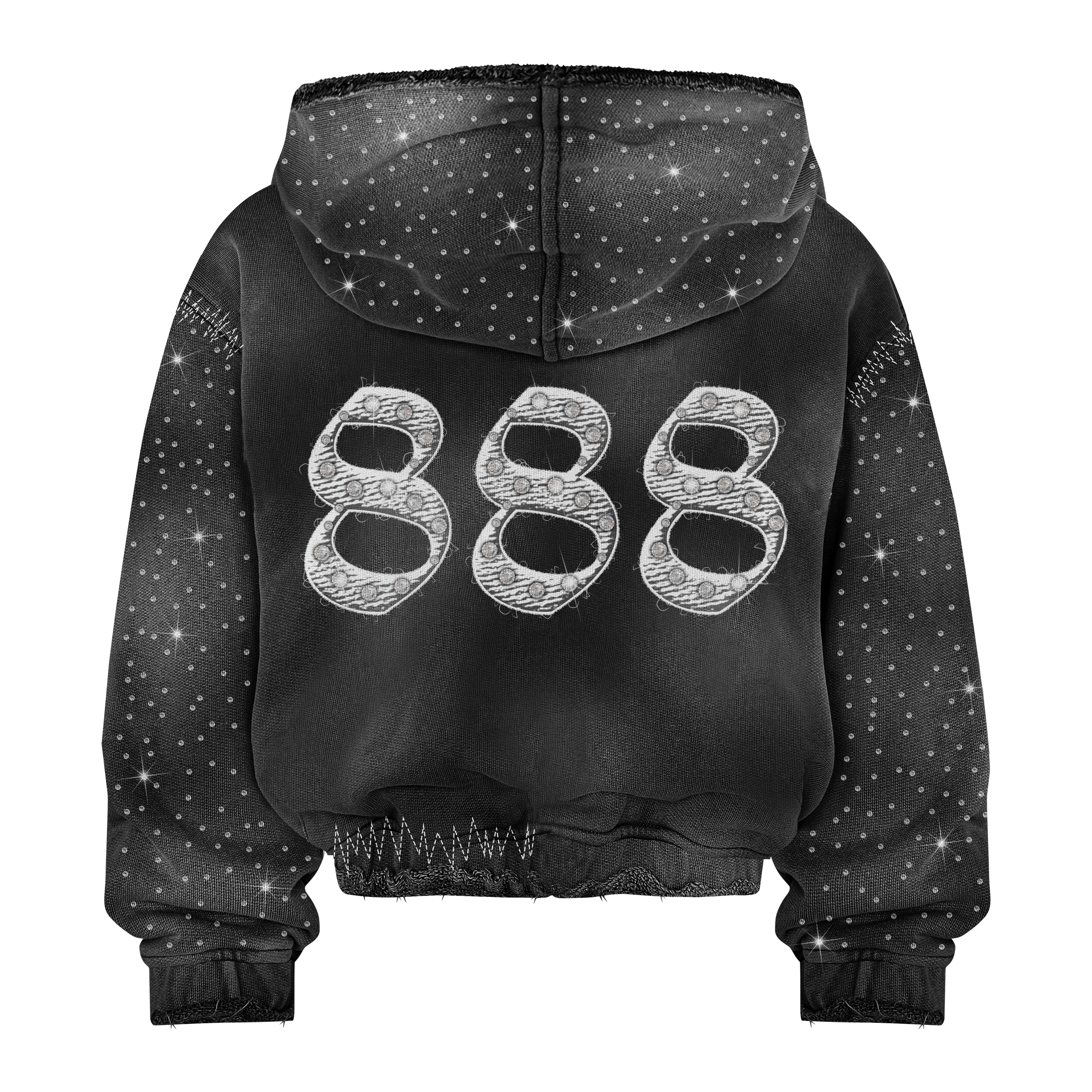 “ACID BLACK” 888 RHINESTONE ZIP-UP