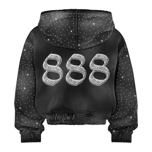 “ACID BLACK” 888 RHINESTONE ZIP-UP