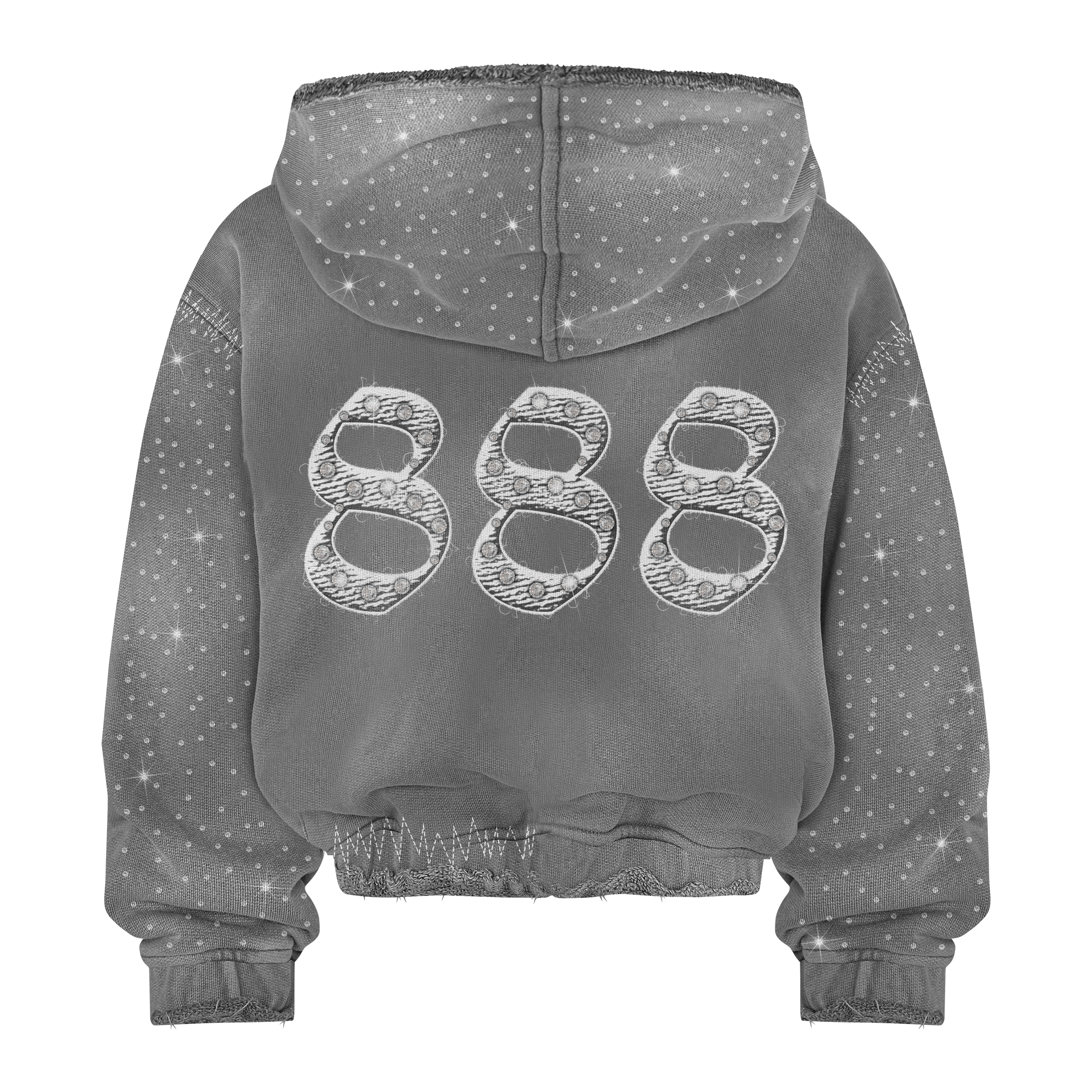 “LIGHT GREY” 888 RHINESTONE ZIP-UP