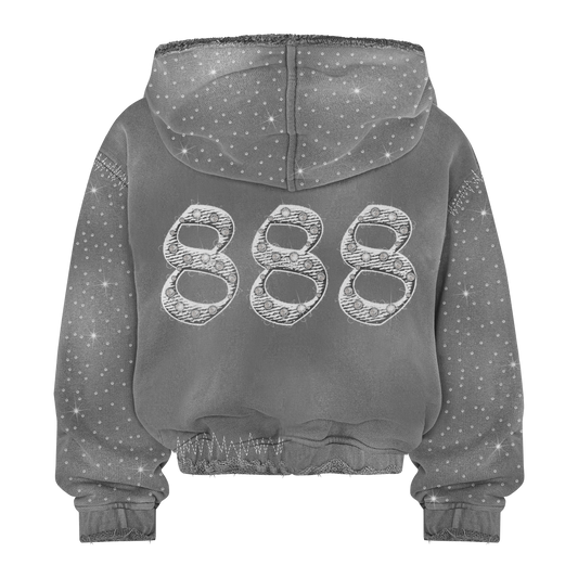“LIGHT GREY” 888 RHINESTONE ZIP-UP