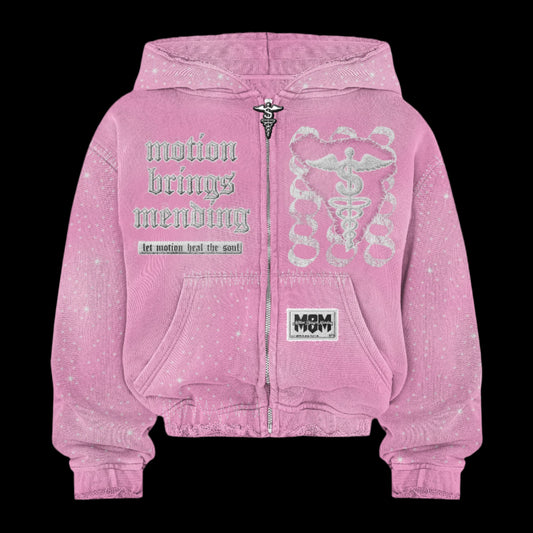 “Sherbert Pink” 888 Rhinestone Zip-Up